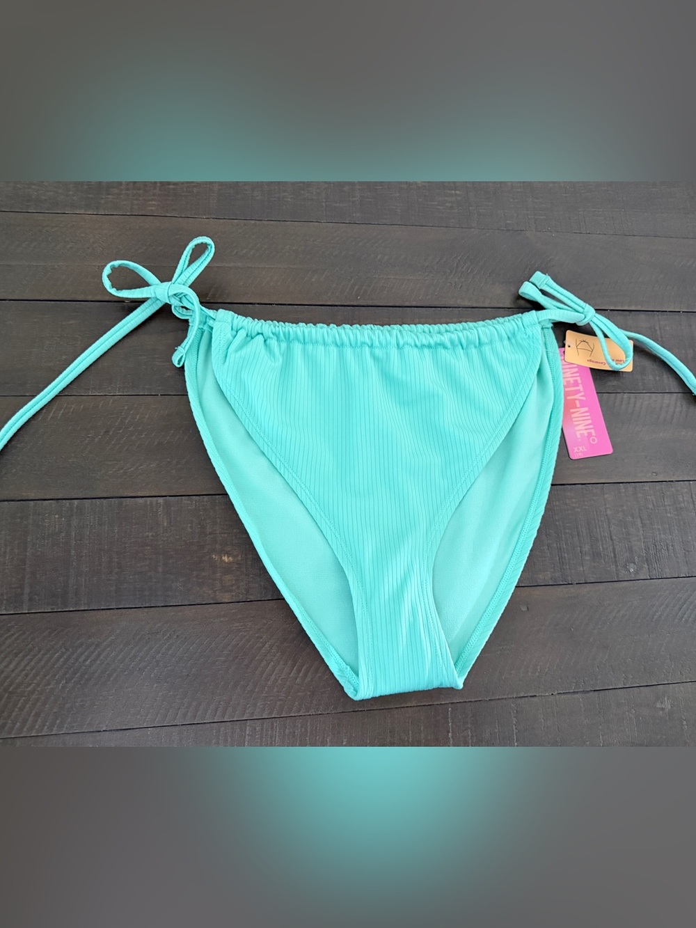 Ninety-Nine Turquoise Ribbed Tie-Side Bikini Bottom XXL